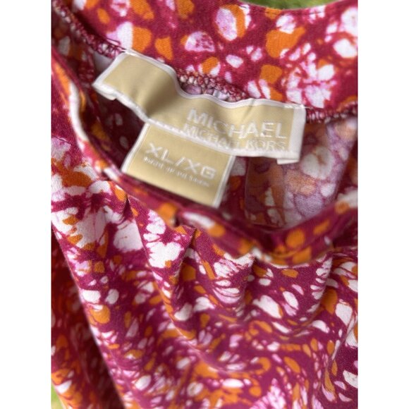 Michael Kors Women XL Short Sleeve Top Shirt Pink Orange White Round poly Blend - Picture 8 of 15